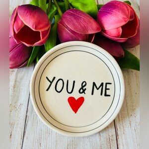 Molly Hatch White Heart You & Me Round Ceramic Jewelry Trinket Dish Tray New